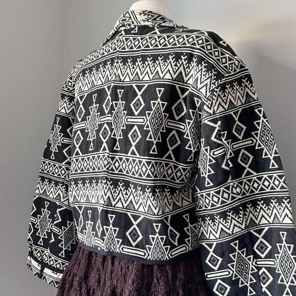 Vintage 100% Cotton Y2K Boho black and white Aztec Jacket - Picture 7 of 7